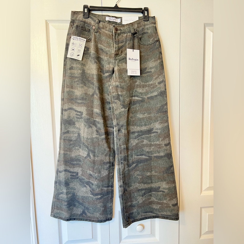 Refrain Los Angeles Women Camp Wide Legs Luxe Denim Size 7/28 NWT